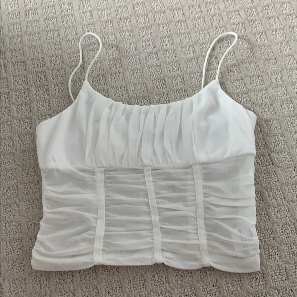 white roushed tank top
